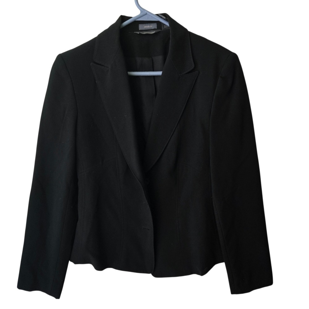 Hillard & Hanson Womens Black Stretch 3-Button Tailored Blazer Jacket Size 8